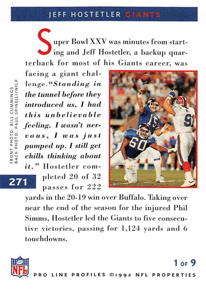 Amazon.com: 1992 Pro Line Profiles Football #271 Jeff Hostetler